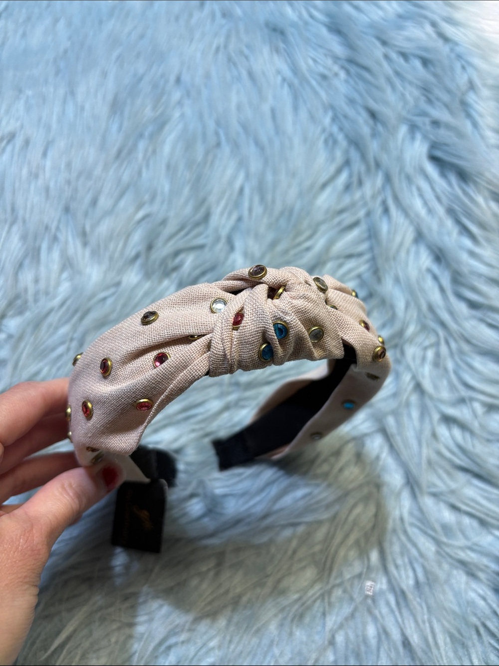 NWT BY GENNARO Beaded embellished  Knot Headband in Light Beige